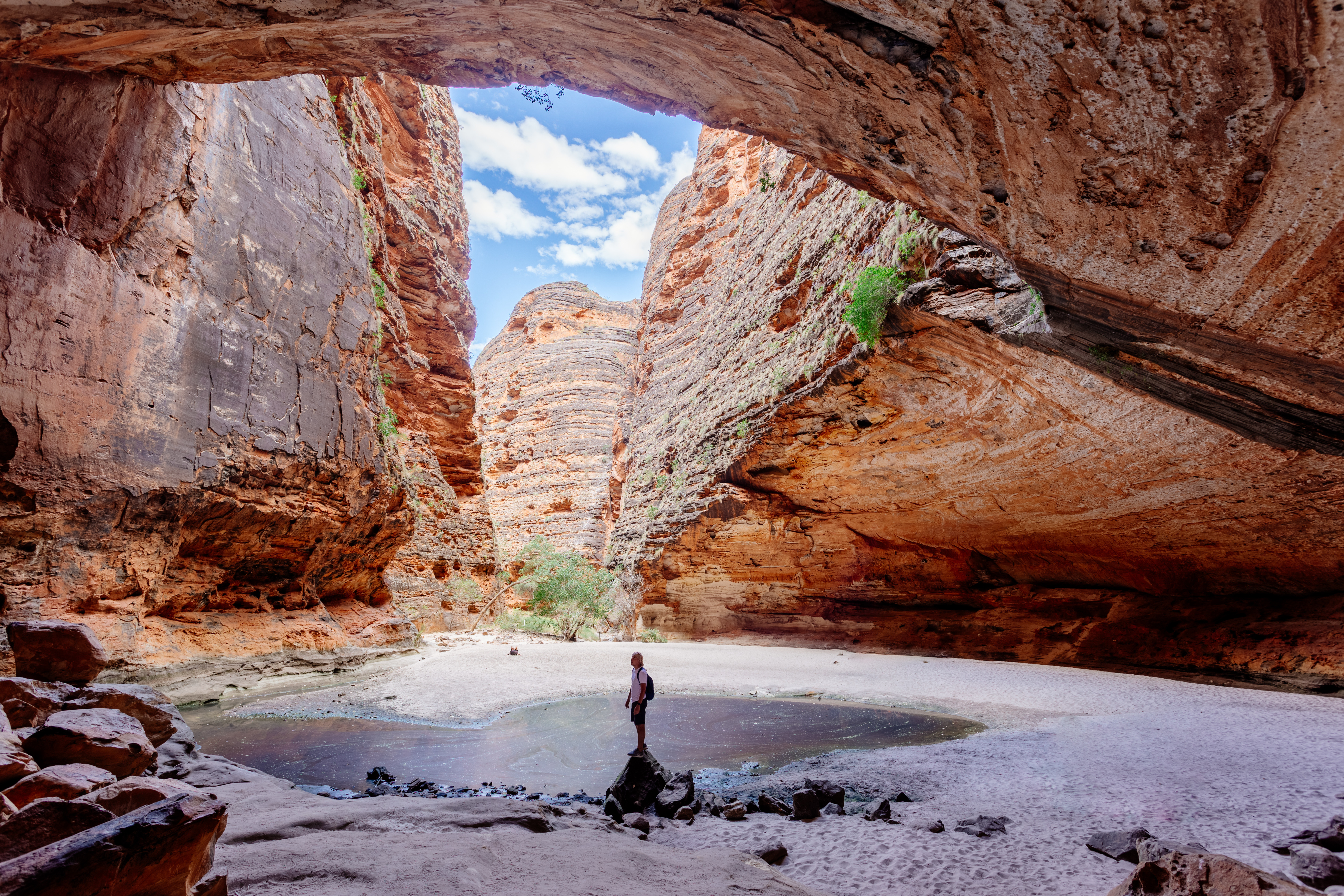 Tourist at Cathedral Gorge, Purnululu National Park, Western Australia